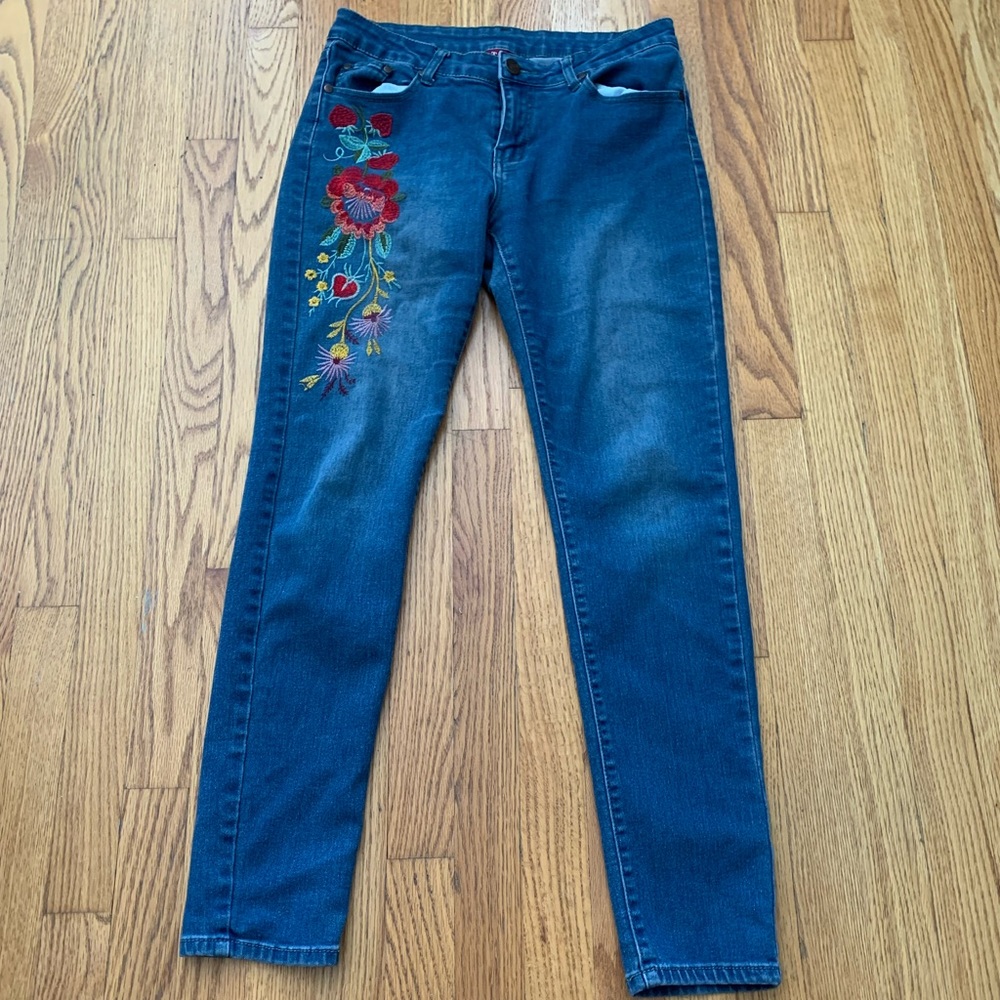 Floral Dark Wash Jeans Flower Design
